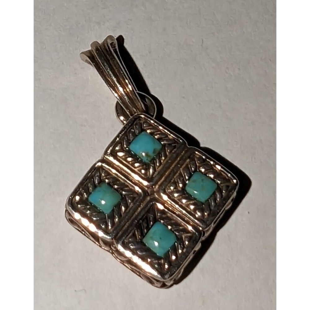 Barse Thai Sterling Silver & Turquoise Pendant Necklace Charm .925 Diamond Shape